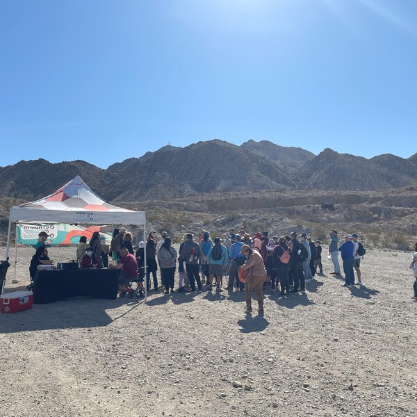 Photo from a First Saturday Dinotrack Hike open to the public at our 211 acre site of dinosaur footprints 