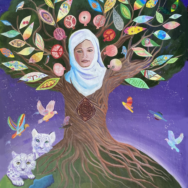 "The Afghan Singing Tree of Women's Strength and Freedom" 8' x 4', made in partnership with Women's and Gender Studies at UTEP